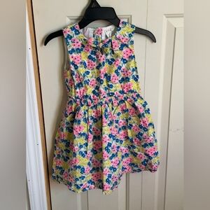 Girls Floral Sleeveless Cotton Dress in Pink, Blue & Yellow